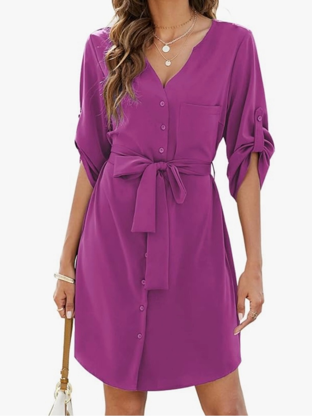Women’s Belted V-Neck Shirt Dress